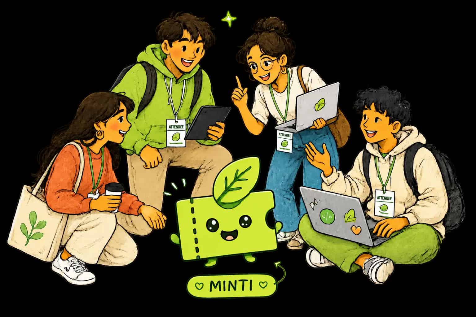 Personas compartiendo ideas y tecnología en un evento de comunidad